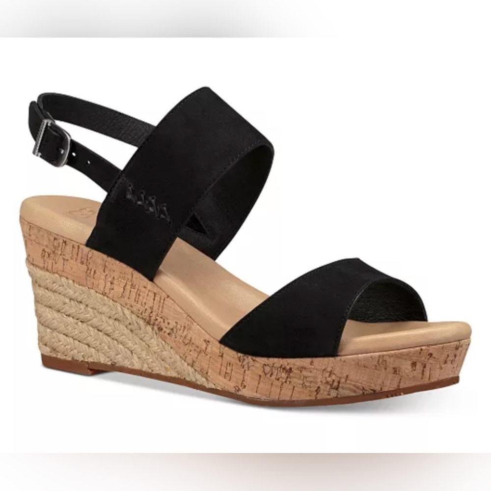 EUC UGG Elena wedge sandals in black length provide outstanding style w/all-day